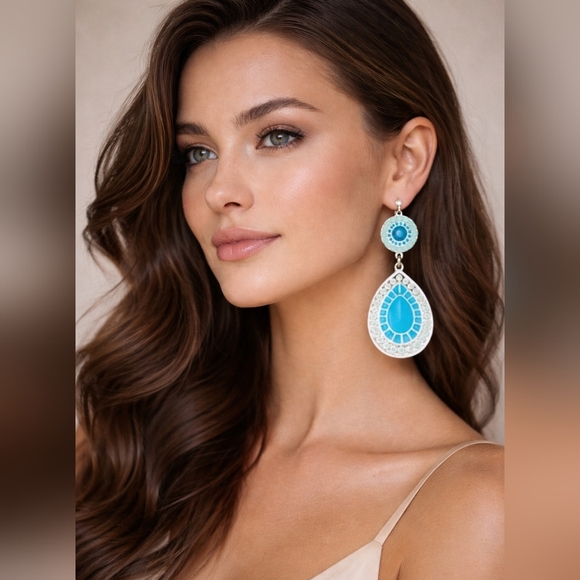 Francesca's Collections Jewelry - Blue and silver teardrop design dangly earrings